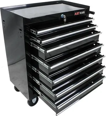 Imagen del producto de Caja de herramientas con 7 compartimentos, con ruedas y sistema de cierre, de color  y alta capacidad