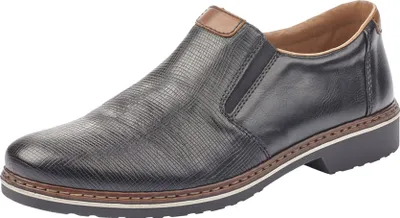 Produktbild von Rieker Herren Slipper Halbschuh elegant Leder Stretch strukturiert 16563, Größe:44 EU, Farbe:Schwarz