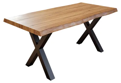 Produktbild von Esstisch Baumkante massiv Akazie natur 240 x 100 schwarz X-Gestell XEREZ