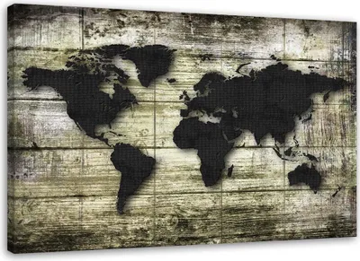 Produktbild von Leinwandbild weltkarte auf holz 90x60 cm Feeby grau wandbild bereit zum aufhängen