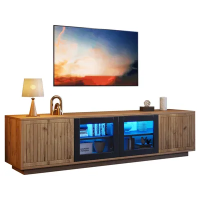 Produktbild von TV-Schrank,Lowboard Wohnzimmerschrank,Lange 180cm, für Fernseher bis zu 75 Zoll, bis 30 kg belastbar,Standfernseher mit zwei Schränken+LED-Lichtleiste