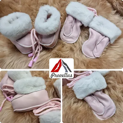 Produktbild von TOP Baby Set Schuhe und Handschuhe aus deutschem Merino Lammfell Kleinkinder NEU Rosa