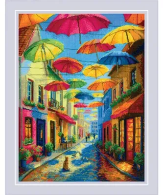 Immagine prodotto di Kit punto croce contato Riolis «Ombrelli colorati», Aida 14 ct, schema contato, 30x40 cm
