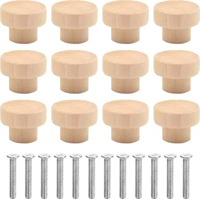 Produktbild von Möbelknöpfe Holz, 12 Stück Holz Schubladengriff, 35 x 26 mm Holzknöpfe Schrank Schrankknöpfe für kommode, Möbelgriffe holz M