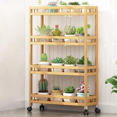 Obrázek produktu pro Kuchyňský vozík Famanu se 4 úrovněmi – bambus, univerzální použití (50 x 18 x 96 cm)