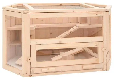Obrázok produktu pre Klietka pre škrečka – klietka pre hlodavce z dreva – masívne smrekové drevo – 80 x 40 x 43 cm – s vetraním – žltá