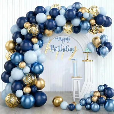 Image de Ballons d'anniversaire, bleu et or, ensemble de 97 pièces avec guirlande de confettis pour la décoration de fête