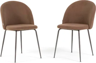 Produktbild von Set 2 gepolsterte Esszimmerstühle aus Rippvelours, Metallbeine, elegantes Design für Küche, Esszimmer, Bar und Restaurants – SARA - Hellbraun/Taupe