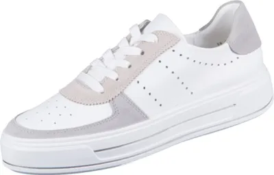 A single white sneaker with gray accents is shown from a side-angle on a white background.