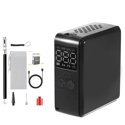 Produktbild von Elektrische Mini Luftpumpe 150 PSI,Tragbarer Akku-Kompressor mit LCD-Display, 2400mAh, Typ-C, für Fahrrad, Auto, Motorrad & Bälle, inkl. Zubehör