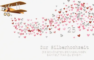 Produktbild von Silberhochzeit Karte mit Umschlag, unverpackt, Flugzeug Herzen 25