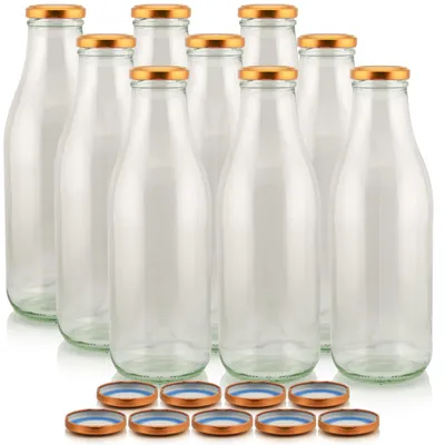 Milch Glasflaschen transparent 9 Flaschen Deckel kupfer für Hafermilch Sojamilch