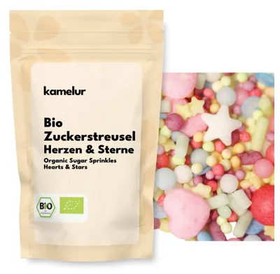Produktbild von Kamelur® Bio Zuckerstreusel Herzen & Sterne 200 g