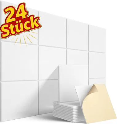 Produktbild von Akustikplatte 24 Stück Akustikplatten Selbstklebend, Hohe Dichte Wandpaneel, 30*30cm,Geeignet für glatte Wandoberflächen, Weiss,Dämmungen
