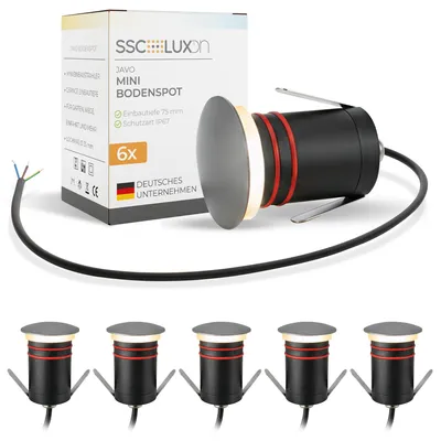 Image de SSC-LUXon 6x JAVO Mini Jardin Encastrement LED 230V Spots indirects non éblouissants - Lampes de sol inoxydables IP67 résistantes au piétinement et aux intempéries