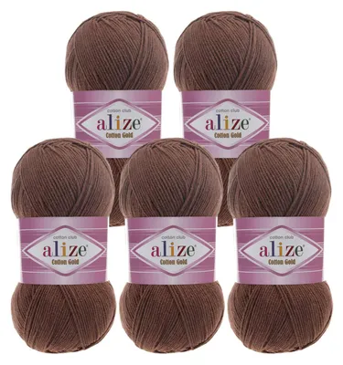 5 x 100g Strickgarn Alize Cotton Gold Uni Klassikgarn Häkelgarn braun