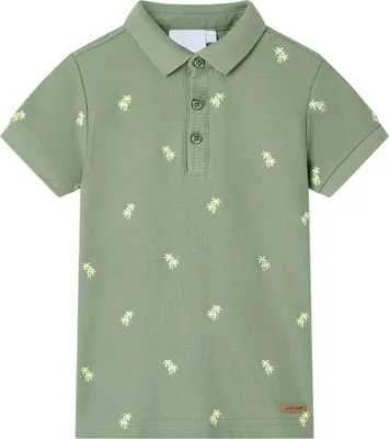 Produktbild von Kinder-Poloshirt Khaki 128 aus 100 % Baumwolle mit Palmen-Aufdruck
