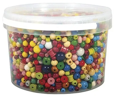 Produktbild von Rayher 1209400 Holz-Perlen, bunt, 4-16 mm ø, Dose 1200g