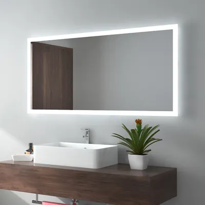 Produktbild von EMKE Lustro łazienkowe LED 120x60cm Lustro łazienkowe z oświetleniem 2 barwy światła 3000/6500K Lustro z oświetleniem Lustro ścienne z włącznikiem przyciskowym + antifog IP44 Energooszczędne