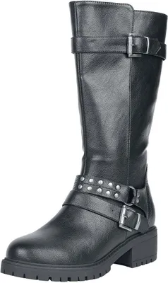 Produktbild von Rock Rebel by EMP Damen schwarze Boots mit Schnallen und Flachnieten EU37