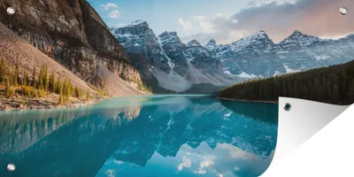 Produktbild von MuchoWow® 80x40 cm Outdoor-Poster Gartendeko Sichtschutz Garten Poster für den Garten  Moraine Lake bei Sonnenuntergang im Banff National Park in Kanada