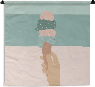 Produktbild von MuchoWow® Wandteppich Wandbehang Sommer - Eiscreme - Blau 150x150 cm Tapisserie Dekoration Wandtuch - Wohnaccessoires - Modernes