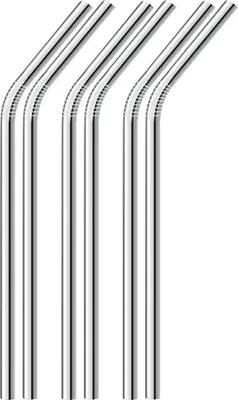Produktbild von Wiederverwendbare Trinkhalme aus Edelstahl 304, 16 Stück im Set, inklusive 2 Reinigungsbürsten, umweltfreundlich, ungiftig, abwaschbar, ideal für Smoothies und Milchshakes
