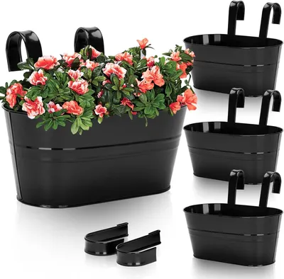 Obrázok produktu pre Závesný črepník 27 cm, 4 ks, kov, čierny, pre vonkajšie použitie