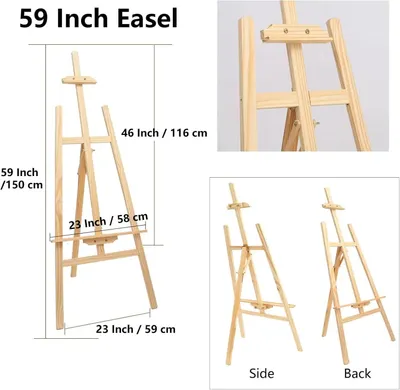 Image de Studio Staffelei - Trépied d'artiste en bois, cadre en A, 1,5 m - Pliable - Réglable en hauteur - En bois de pin - Pour la peinture et la présentation - Naturel
