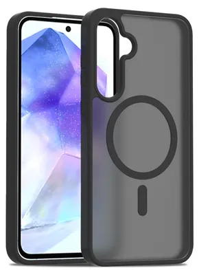 Image de Etui magnétique pour Samsung Galaxy A55, compatible avec MagSafe, dos translucide mat, antichoc Noir