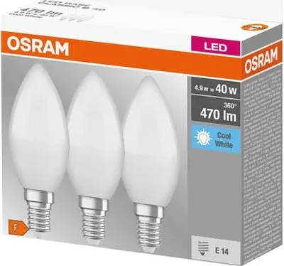 Image de OSRAM HOMELIGHTING 4058075429680 LED (monochrome) EEC F (A - G) E14 Candle shape 4.9 W = 40 W Neutral white (Ø x L) 37 mm x 100 mm 3 pc(s)