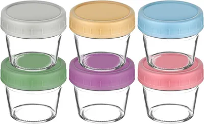 Produktbild von Babybrei Aufbewahrungsbehälter 100 ml, Set von 6, Gefrier- und Mikrowellengeeignet, Luftdichte Deckel, Für