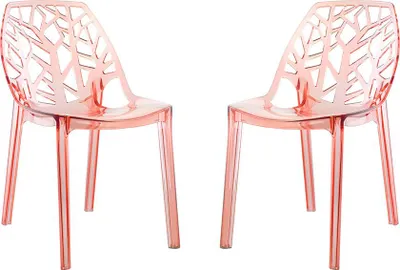 Image de Lot de 2 chaises transparentes en polycarbonate au design moderne inspiré de la nature, robustes et empilables, idéales pour la cuisine, la salle à manger, le bureau, le bar et le restaurant - ZELDA - Rose corail