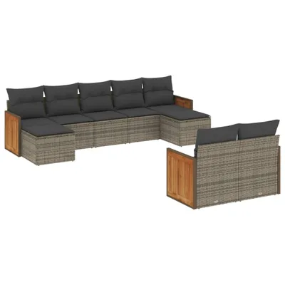 Produktbild von 9-tlg. Garten-Sofagarnitur mit Kissen Grau Poly Rattan