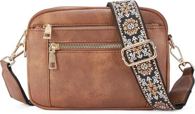 Productafbeelding van Telena Schoudertas voor dames, crossbody schoudertas van Polyurethanleer, kleine schoudertas met 2 schoudertassen met afneembare riem