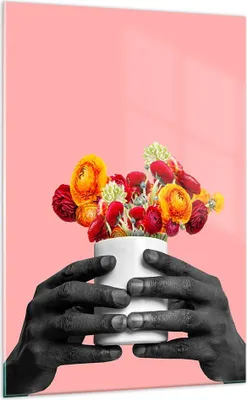 Produktbild von Bilder auf glas - Einteilig - Schwarz Hände Blumen - 70x100cm - Glasbilder - Wandbilder - Bilder - zum Aufhängen bereit - Wanddekoration aus Glas - Glas Bilder - Wandbild auf Glas - GPA70x100-4706