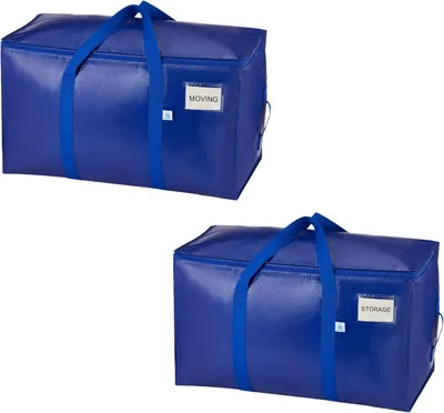 Productafbeelding van 92 liter verhuiszakken met ritssluiting en draaggreep - Opbergdoos met deksel - Waterdicht en opvouwbaar blauw