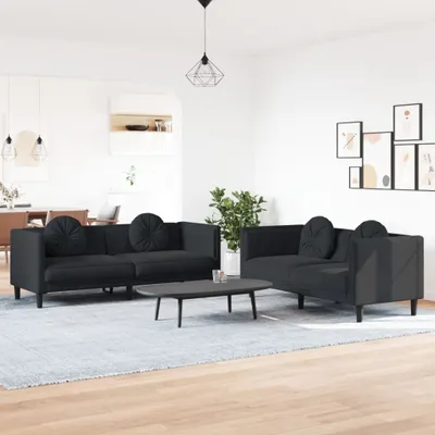 Produktbild von ZMH 2-tlg. Sofagarnitur mit Kissen Schwarz Samt