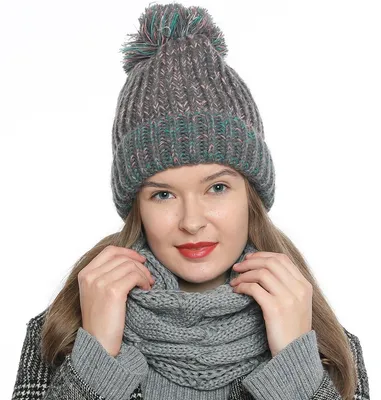 Produktbild von Damen Winter Schlauchschal warm und weich Strickmuster hellgrau