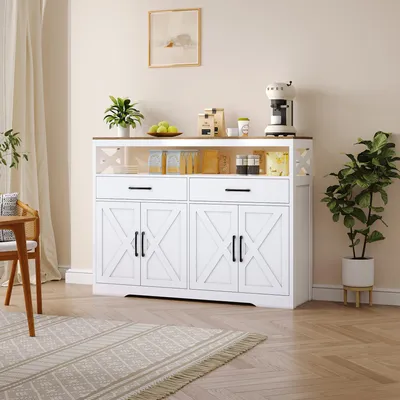 Immagine prodotto di UnboxG Mobile buffet moderno bianco, credenza, cassetti e vano a giorno, mobile contenitore per cucina sala da pranzo soggiorno, bianco, 140x40x105 cm