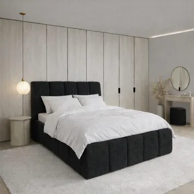 Image de Lit tapissier CLOUDY avec coffre de rangement | Lit 160x200 | Lit double avec espace de rangement et sommier à lattes | Style boxspring | Sans matelas | Chambre à coucher - Noir