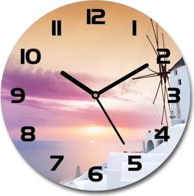 Produktbild von Wanduhr aus Glas 30fi Glasbild Glasuhr Gehärtetes Glas - schwarze-zeiger - Santorini Greece