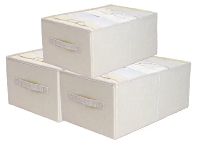 Produktbild von Großes 3-teiliges Set aus Stoffaufbewahrungsboxen, faltbarem Kleiderschrankkorb mit Griff, Aufbewahrungsboxen und Schubladenorganizer für