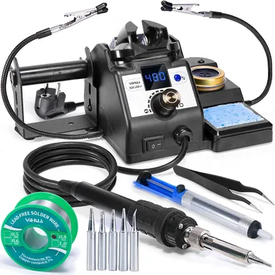 Productafbeelding van Soldeerstation soldeerbout set - Digitaal - 60 W - 90 tot 480 °C - Met soldeerdraaddispenser