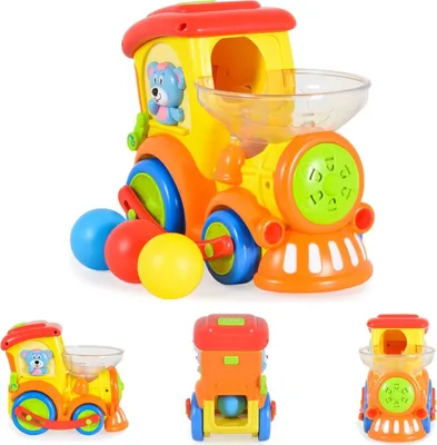 Produktbild von Moni Spielzeug Zug 958, Kugelbahn, 3 bunte Bälle, Musik- und Lichtfunktion gelb