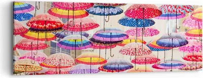 Produktbild von Bild auf Leinwand - Leinwandbild - Regenschirme City Dekoration Himmel - 90x30cm - Wand Bild - Wanddeko - Leinwanddruck - Bilder - Kunstdruck - Leinwand bilder - Wandkunst - AB90x30-3145