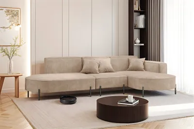 Produktbild von Ecksofa Designersofa VALENCIA in Stoff Noel Beige Ottomane Rechts