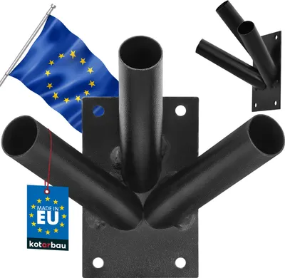 Produktbild von KOTARBAU® Fahnenhalter 3-Fach Verschrauben 70 x 110 mm Fahnenmasthalter Fahnenmast Fahne Flagge Pulverbeschichtet Schwarz Flaggenhalter Fahnenstange Halterung Griff Wandbefestigung Fahnenwandhalter