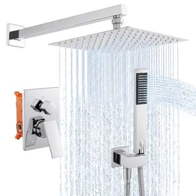 Duschsystem 10 Zoll Regenbrause + Handbrause, 3-Funktionen, Chrom
