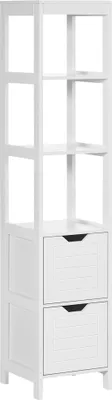 Image de Armoire colonne de salle de bain Kleankin, armoire haute, meuble de rangement avec 3 étagères et 2 tiroirs en bois – 30 x 30 x 144 cm